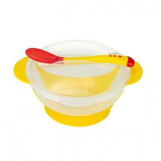 Baby Feeding Suction Bowl Set With Slip-resistant Sensing Spoon, Yellow Color