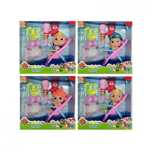 Cocomelon JJ Feeding Set, Rubber Doll With Sounds, 20 Cm