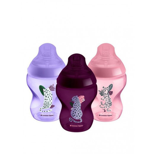Tommee Tippee Closer To Nature Midnight Jungle Baby Girl Bottles, 260 Ml, 3 Pieces