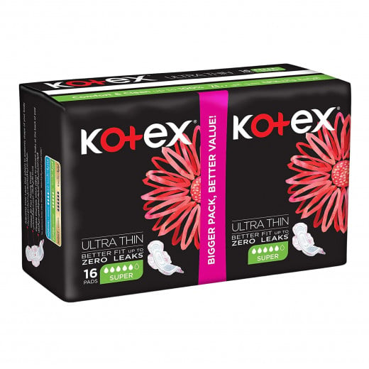 Kotex Ultra Thin Super With Wings Pads, 16 Pads