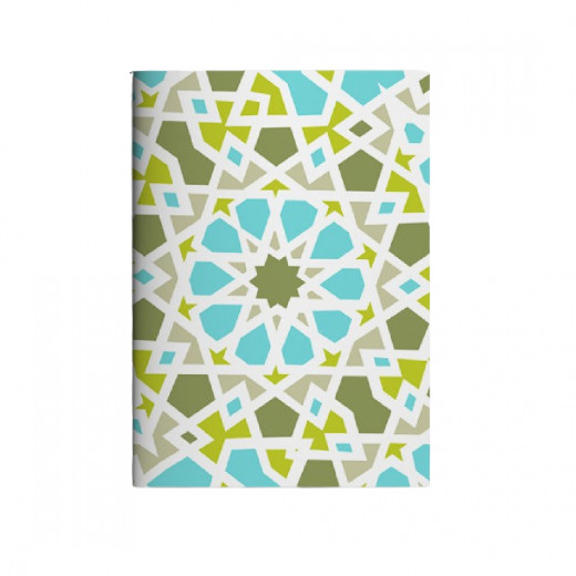 Colors & Shapes Oriental Mosaic Blue Notebook, Green and White Design