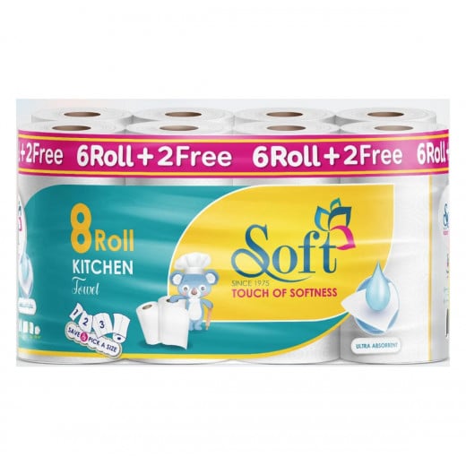 Soft Kitchen Towels Rolls, 100 Sheet, 2 Ply, 8 Pieces