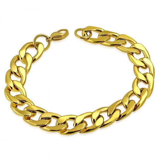 Stainless Steel Cuban Chain Bracelet, Gold color
