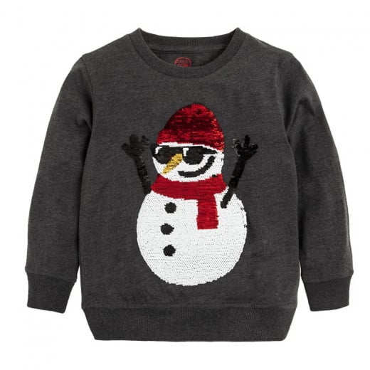 Cool Club Glittery Sweater, Snowman Design, Grey Color