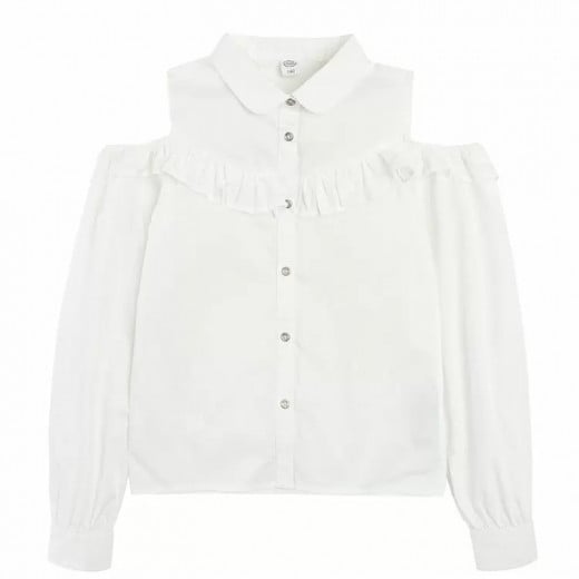 Cool Club Long Sleeve & off Shoulder Shirt, White Color
