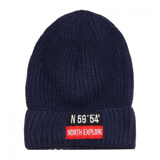 Cool Club Knitted Hat With Print, Navy Color