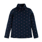 Cool Club Long Sleeve Cotton Blouse with Dots Design, Navy Color