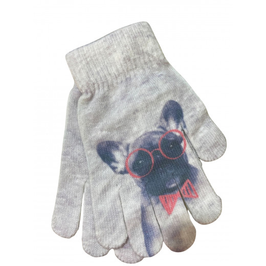 Cool Club Girls Gloves With Cute Design, Grey Color