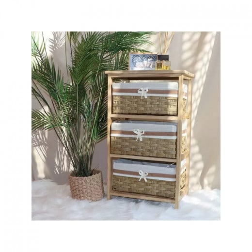 Weva Wood Storage Cabinet With 3 Baskets, Beige Color