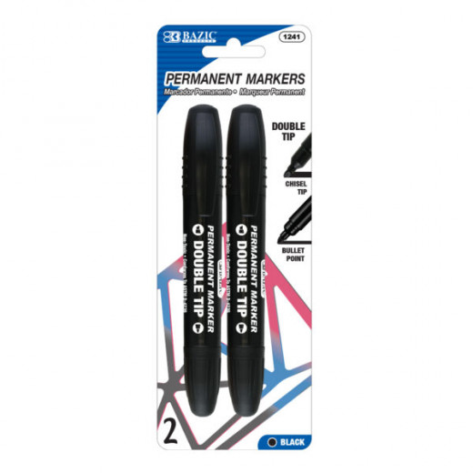 Bazic Double-Tip Black Permanent Markers (2 Pack)