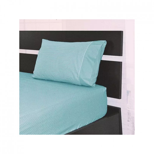 Cannon Dots & Stripes Fitted Sheet Set, Poly Cotton, Green Color, Queen Size, 3 Pieces