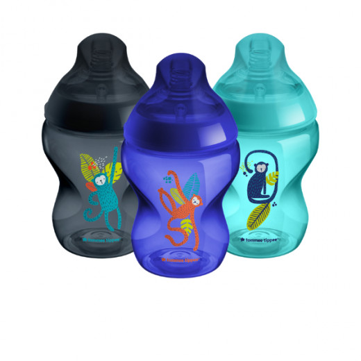 Tommee Tippee Closer To Nature Midnight Jungle Baby Boys Bottles, 260 Ml, 3 Pieces
