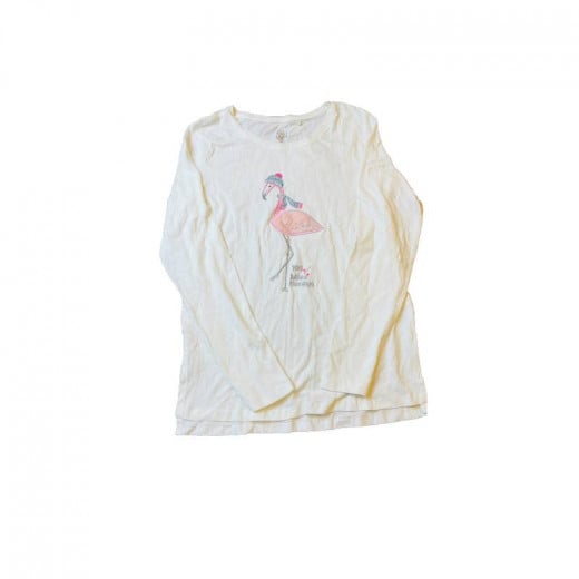 Cool Club Long Sleeve Blouse, Flamingo Design, White Color