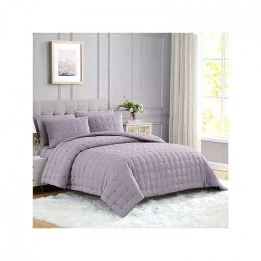 Nova Home "Natori" Embroidered Comforter Set, Purple Color, 4 Pieces
