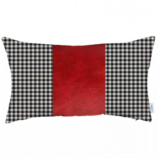 Nova Home Boho Chic Leather & Jacquard Cushion Cover, Red Color, 30x50 Cm