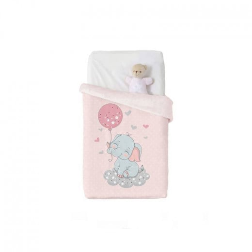 Manterol Blanket Elephant Baby Print Velvet, Pink Color, 100*75 Cm