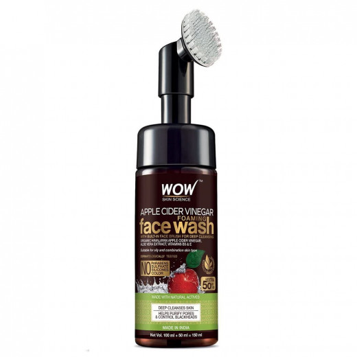 Wow Skin Science Apple Cider Vinegar Foaming Face Wash With Brush, 150ml