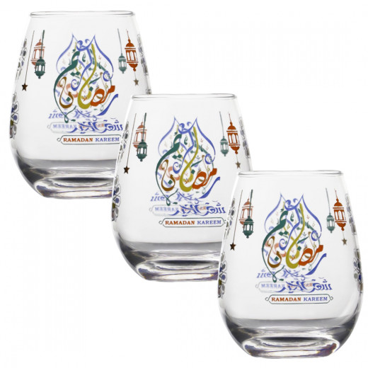 اكواب رمضان الزجاجية للشرب, 350 مل ,3 قطع