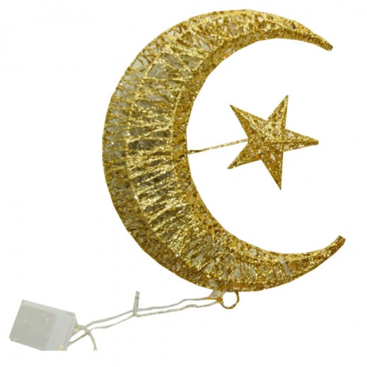 Lighting Ramadan Decorations, Crescent And Star Design, Golden Color, 50 Cm