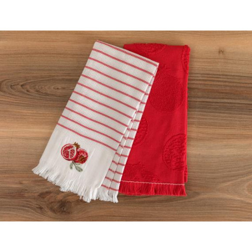 Madame coco, Mirabelle Kitchen Towel Set - White / Red