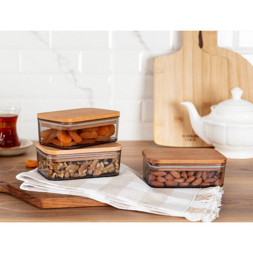 Madame Coco Wooden Lid Storage Container Set,  500 Ml, 3 Pieces