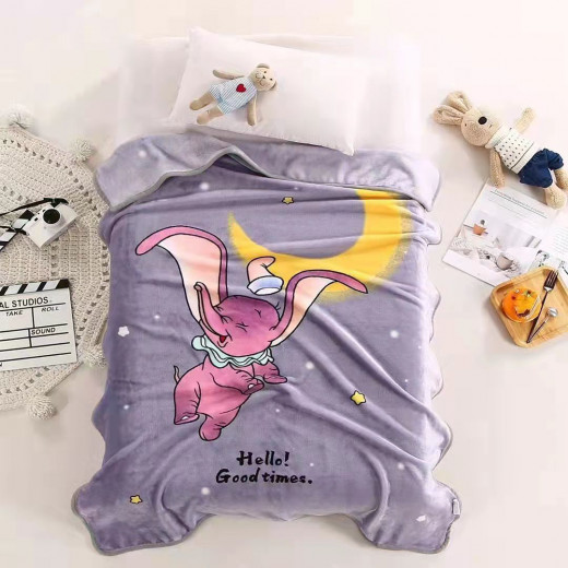 Baby Blanket, Elephant Design, Purple Color, 138 x 65 Cm