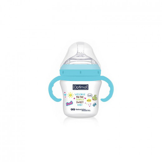 Optimal Extra Wide Neck Feeding Bottle With Handle Blue, 210 Ml