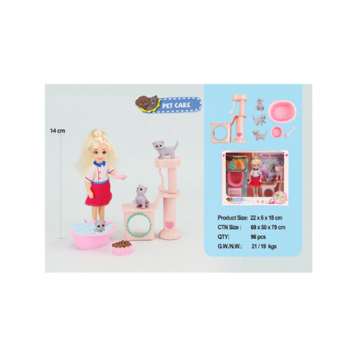 5.5 Inch Girl Solid Doll With Pet Cat Rack Accessories