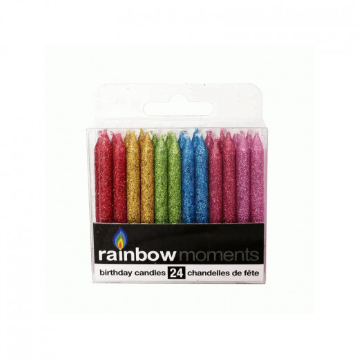 Rainbow Moments Glitter Paraffin Candles, Multicolor, 24 Pieces
