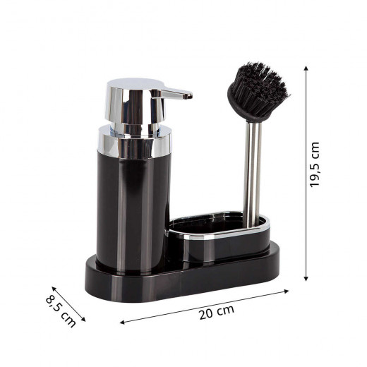 Primanova Polen Kitchen Liquid Soap Dispenser & Brush Holder, Black Color