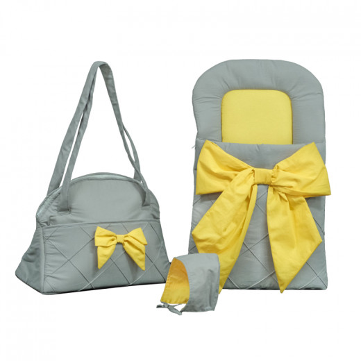 بطانية قماط لحديثي الولادة مع حقيبة للأم (لوتس), لون اصفر من الماليللا