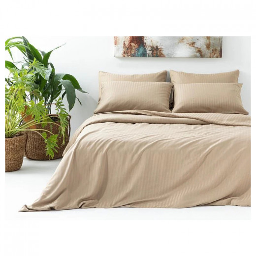 English Home Crystal Silky Twill Double Duvet Cover Set, Beige Color, Size 200*220Cm, 4 Pieces