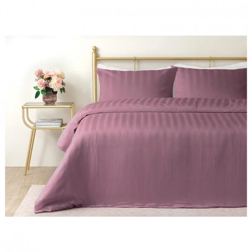 English Home Lior Striped Cotton Satin King Size Duvet Cover Set, Purple Color, Size 220*240 Cm, 4 Pieces