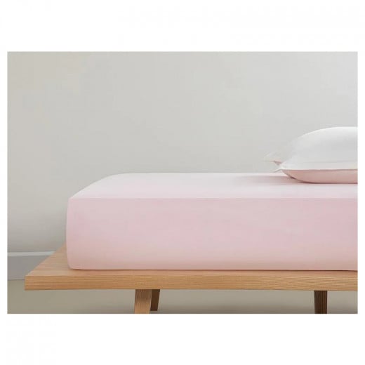 English Home Plain Cotton Double Fitted Elastic Bed Sheet, Pink Color,160*200 Cm