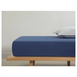 English Home Plain Cotton Double Fitted Elastic Bed Sheet, Blue Color,160*200 Cm