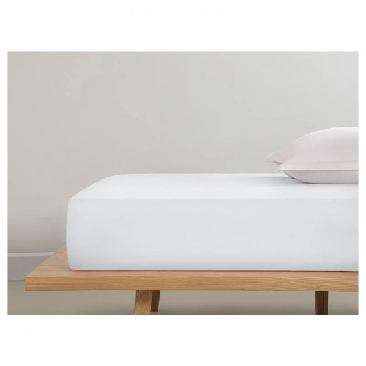 English Home Plain Cotton King Fitted Elastic Bed Sheet, White Color,200*200 Cm