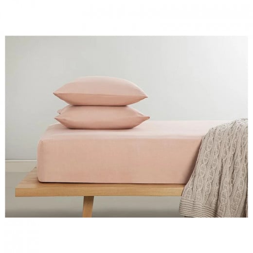 English Home Novella Premium Soft Cotton Double Person Fitted Sheet Set, Pink Color, 160*200 Cm