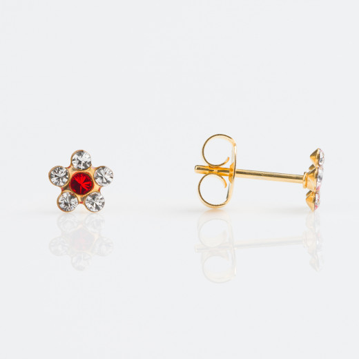 Studex Tiny Tips Gold Plated Daisy April Crystal July Ruby Earrings, 5mm