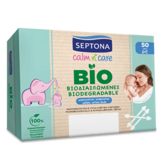 Septona Calm & Care Biodegradable Safety Cotton Buds, 50 Pieces