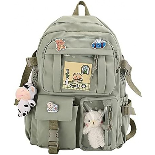 Students Kid Children School Backbag With Pins And Bear Badge, Green Color
