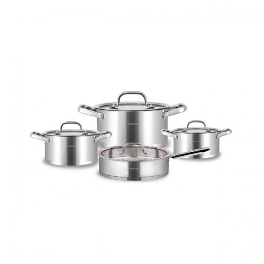 Arshia Stainless Steel Cookware 8pc Set Compactible base , Dishwasher safe ,