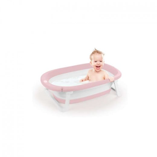Dolu Travel Fold Flat Infant Baby Bathtub - White & Pink