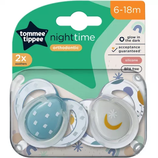 Tommee Tippee Night Time Glow in The Dark Pacifiers, Symmetrical Design , Blue