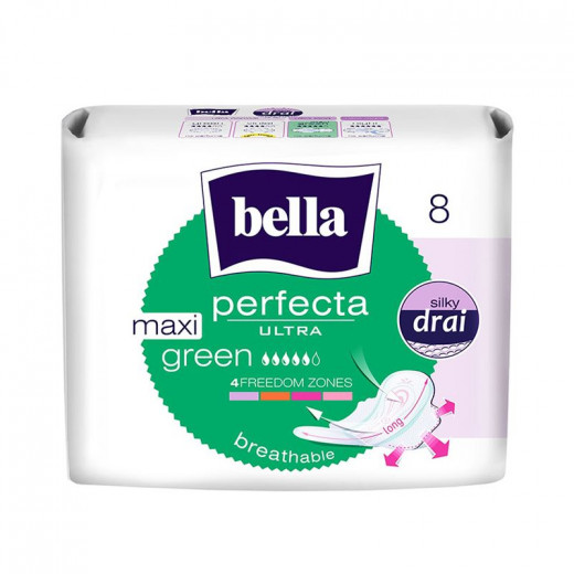 Bella Perfecta Ultra Maxi Green Silky Drai, With Wings, 8 Pieces