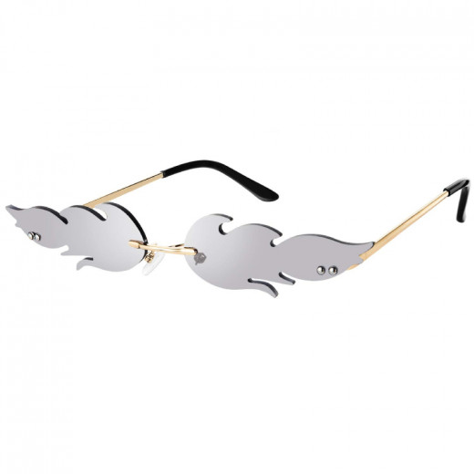 K Costumes | Fire Flame Sunglasses Rimless Flame Shaped - Silver
