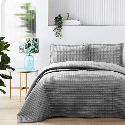 Nova home velvet bed spread valora king grey  3pcs