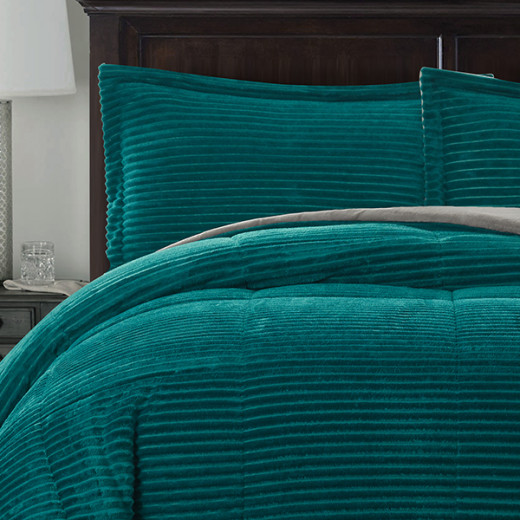 Nova home campo cordroy flannel winter comforter set - single/twin - green 3 pcs