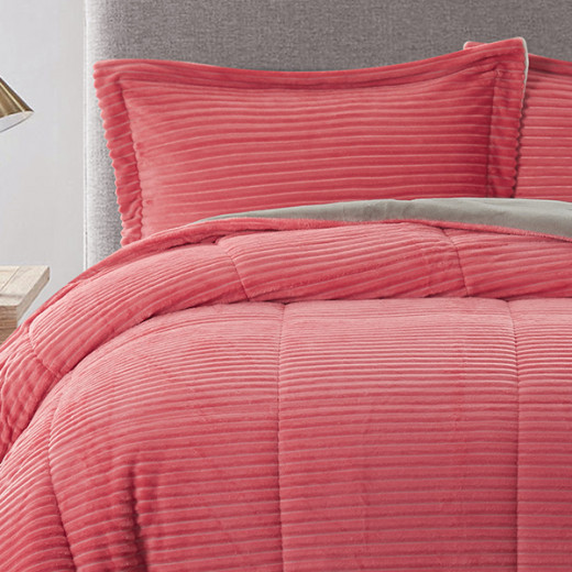 Nova home campo cordroy flannel winter comforter set - single/twin - rose  3 pcs