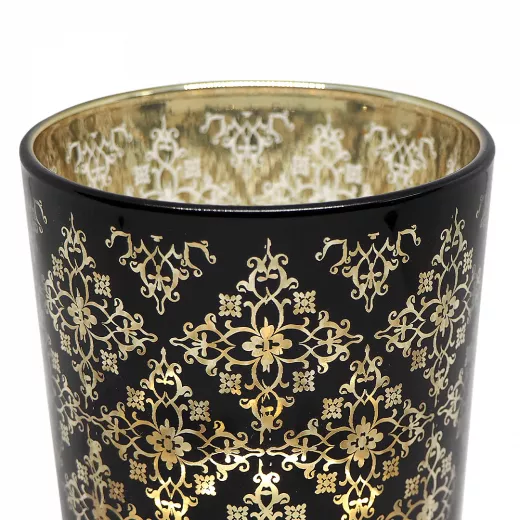 Flower black & gold glass candle / accessories holder