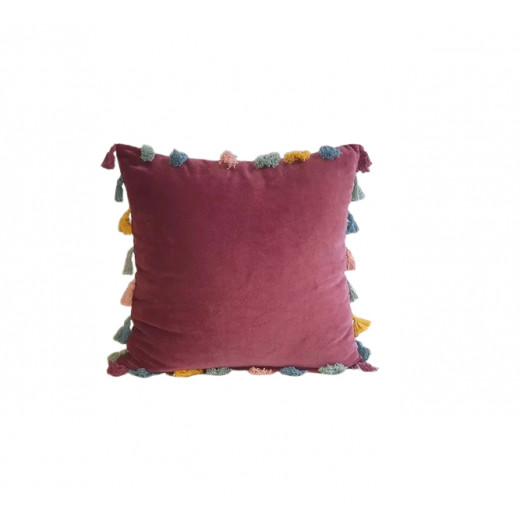 Nova Home Flossy Handmade Cushion Cover, Dark Red Color, 50x50 Cm